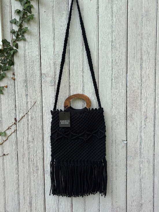Danielle Nicole Handbags - Danielle Nicole Black Macramé Fringe Tote Bag | NWT